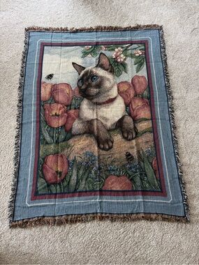Siamese Cat Decorative Throw Blanket - Blue & Multicolor